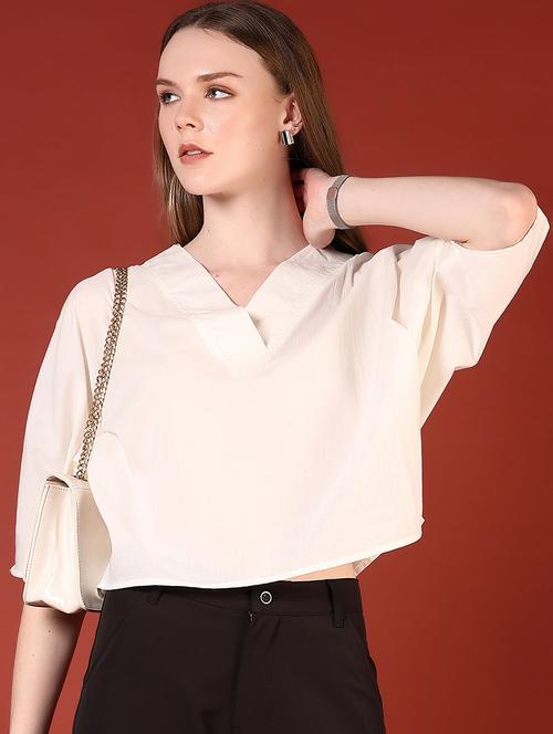 women white solid shrt sleeve crop top - 21685667 - Very Small Image - 1