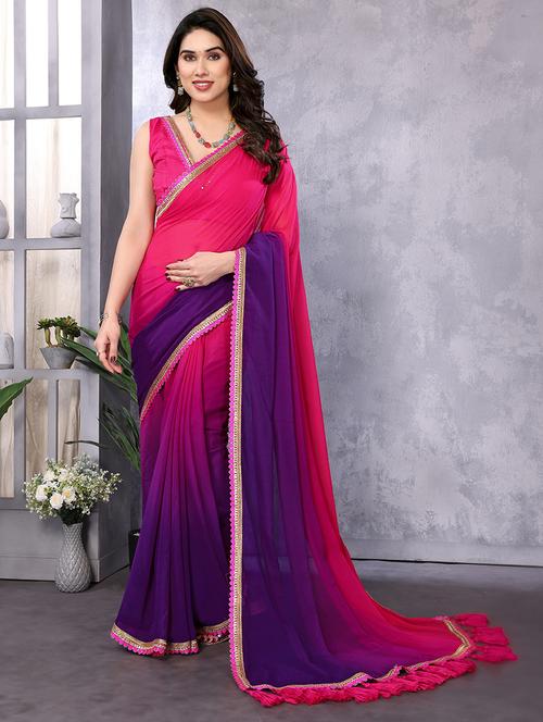 women ombre printed saree with blouse - 21685895 - Very Small Image - 1