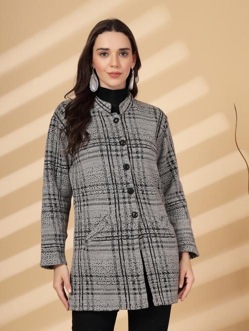 women checkered long sleeves cardigan - 21686390 - Very Small Image - 1