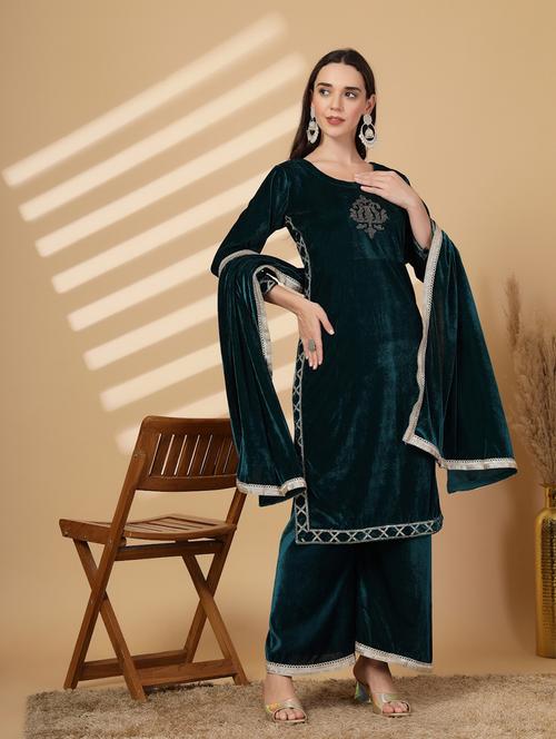 women embellished winter wear suit set - 21686395 - Very Small Image - 1