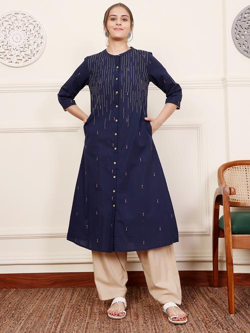 women three quarter sleeve a-line kurta - 21686442 - Very Small Image - 1