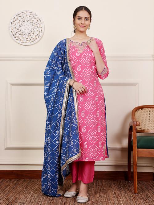 women three quarter sleeve kurta pant with dupatta set - 21686451 - Very Small Image - 1