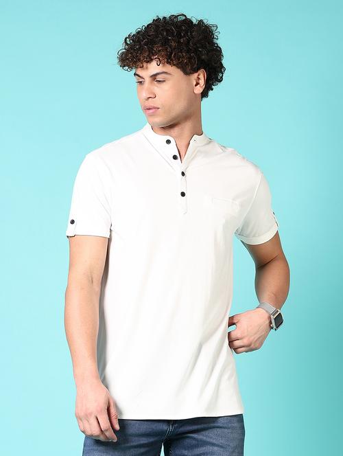 men solid mandrain neck short sleeves t-shirt - 21686701 - Very Small Image - 1