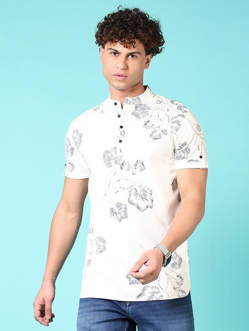 men printed mandarin neck short sleeves t-shirt - 21686702 - Very Small Image - 1