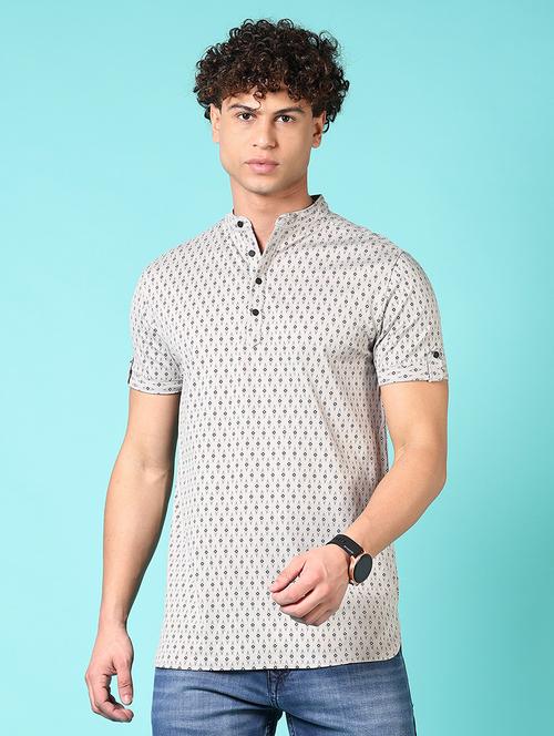 men printed mandarin neck long sleeves t-shirt - 21686703 - Very Small Image - 1