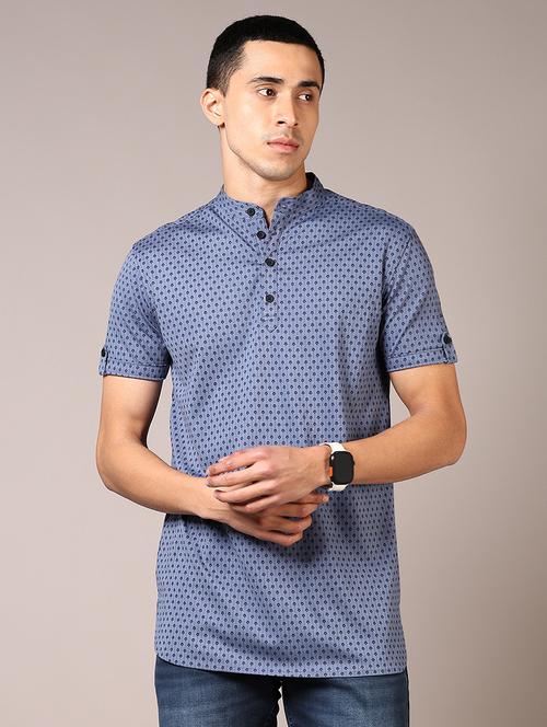 men printed mandarin neck long sleeves t-shirt - 21686704 - Very Small Image - 1