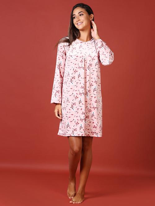 women floral printed long sleeve nightwear dress - 21686760 - Very Small Image - 1