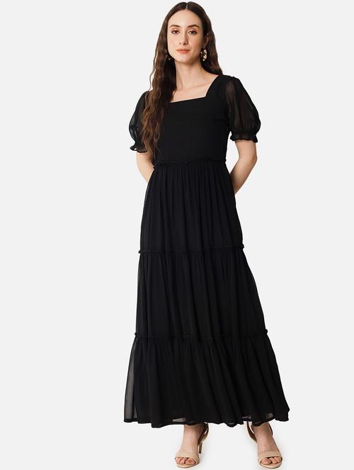 women solid puff sleeves tiered maxi dress - 21687016 - Very Small Image - 1