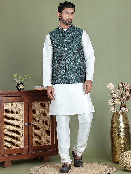 men printed kurta pyjama with jacket ethnic wear set - 21687084 - Very Small Image - 1