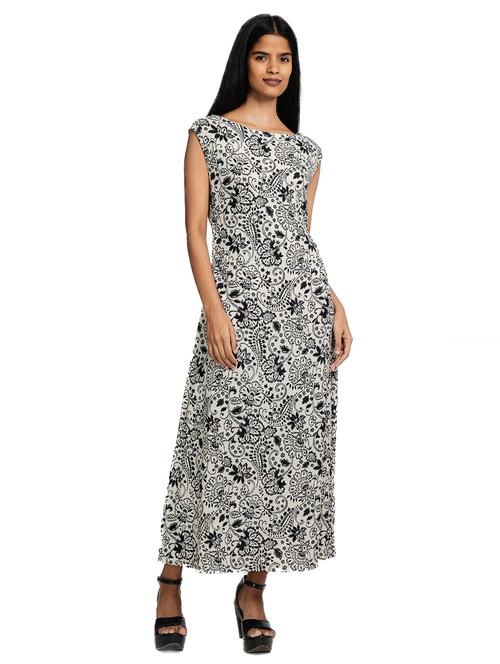 women printed cap sleeves a-line dress - 21687097 - Very Small Image - 1