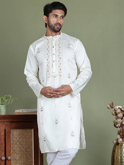 men embroidered mandarin neck long kurta - 21687731 - Very Small Image - 1