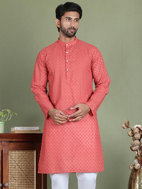 peach cotton long  kurta - 21687745 - Very Small Image - 1