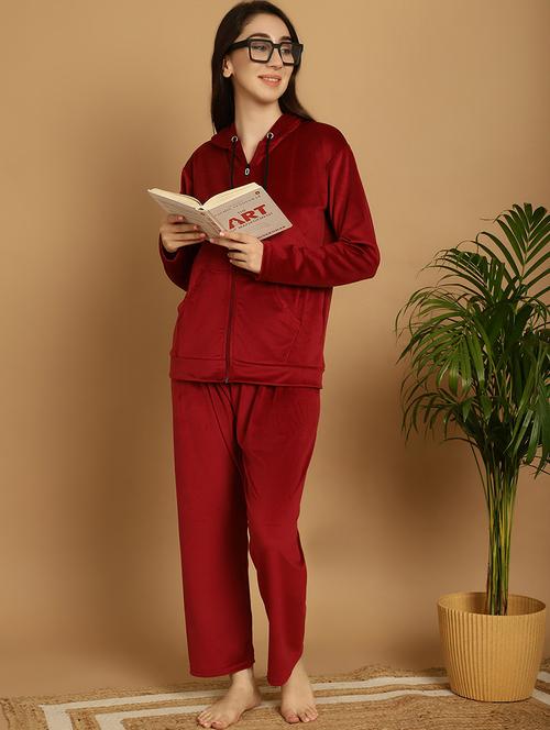women solid velvet nightwear set - 21687842 - Very Small Image - 1