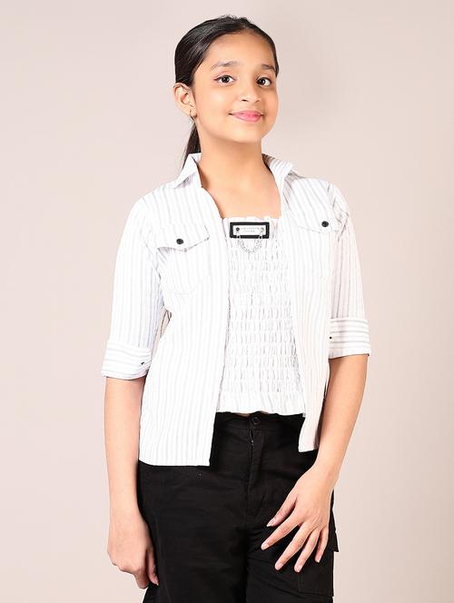 girls off white striped three quarter sleeve top - 21688138 - Very Small Image - 1