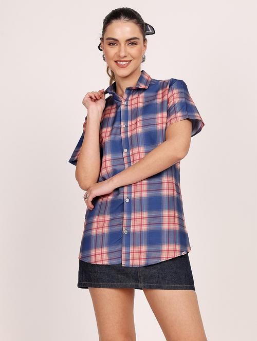 women checkered short sleeve casual shirt - 21688708 - Very Small Image - 1