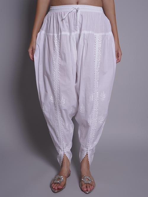 women white solid with work chikankari dhoti salwar - 21688777 - Very Small Image - 1