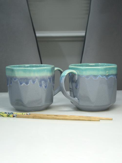 ekaura ceramic soup maggie and noodle cup, 500ml, 2 pieces, blue & grey ceramic maggie, noodles, pasta stylish mug set of 2 - 21688960 - Very Small Image - 1