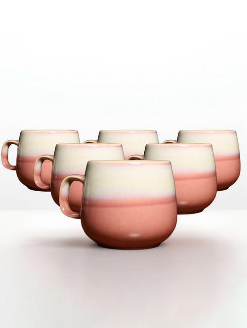 ekaura elegant hand-painted  ceramic cup-set (6-piece,275ml) | dual tone pink & white | handcrafted with love | everyday use - 21688967 - Very Small Image - 1