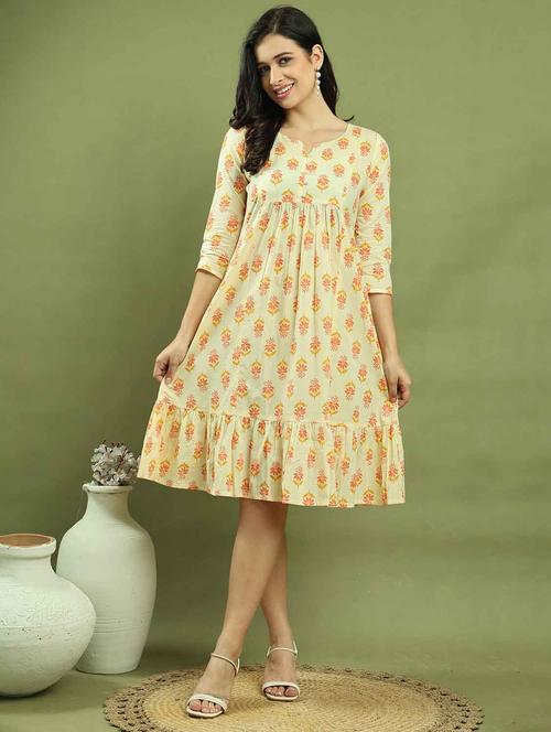 women cream floral printed tiered dress - 21688970 - Very Small Image - 1
