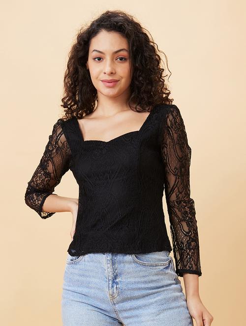 women lace deatiled puff sleeves regular top - 21689579 - Very Small Image - 1