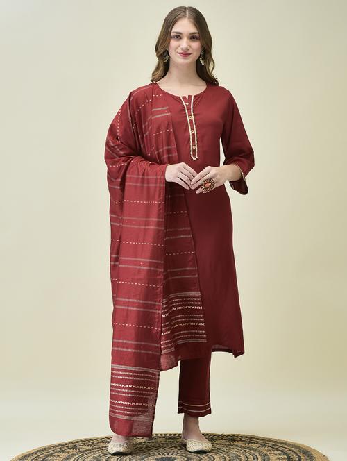 women three quarter sleeve kurta pant with dupatta set - 21689734 - Very Small Image - 1