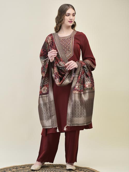 women three quarter sleeve kurta pant with dupatta set - 21689757 - Very Small Image - 1