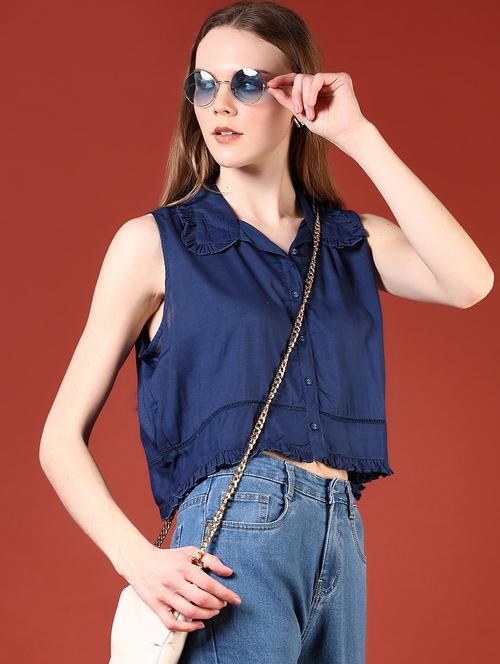 women solid sleelevess crop shirt - 21690022 - Very Small Image - 1