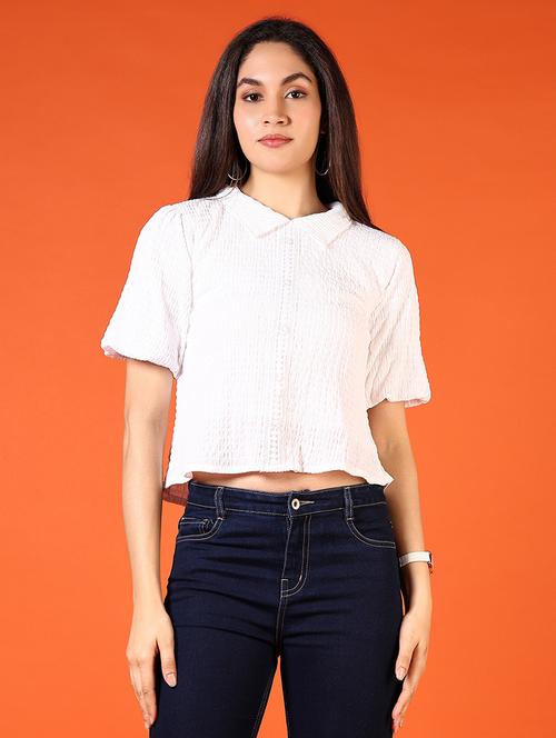 women white solid short sleeve crop top - 21690044 - Very Small Image - 1