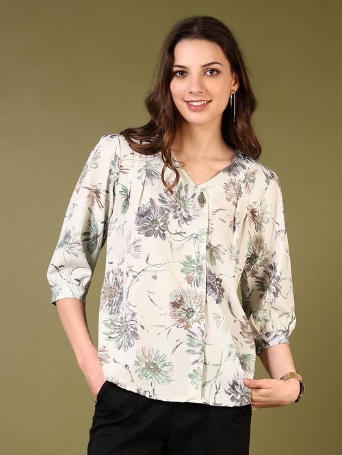 women white floral printed three quarter sleeve top - 21690051 - Very Small Image - 1