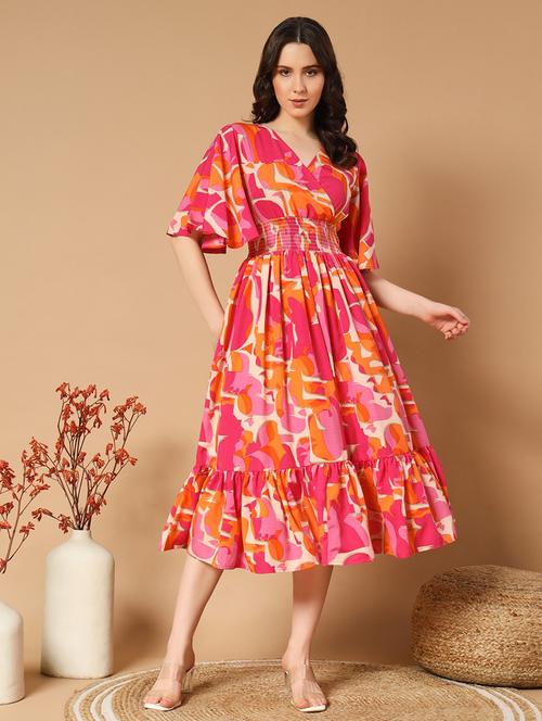 women printed overlap neck tiered dress - 21690351 - Very Small Image - 1