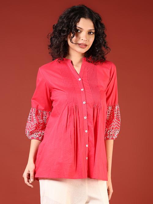 women solid puff sleeves flared kurti - 21690615 - Very Small Image - 1