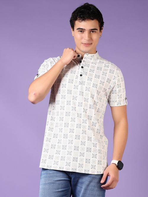 men printed mandarin neck t-shirt - 21690658 - Very Small Image - 1