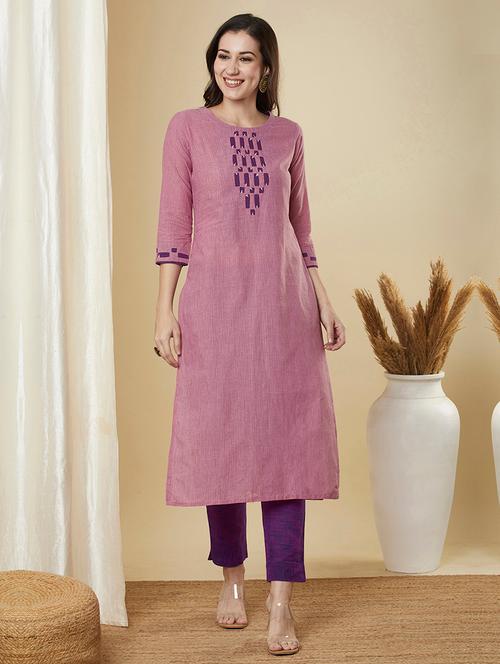 women stripes three quarter sleeves straight kurta - 21691044 - Very Small Image - 1