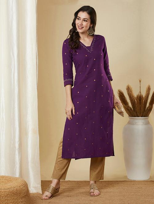 women self design three quarter sleeve straight kurta - 21691047 - Very Small Image - 1