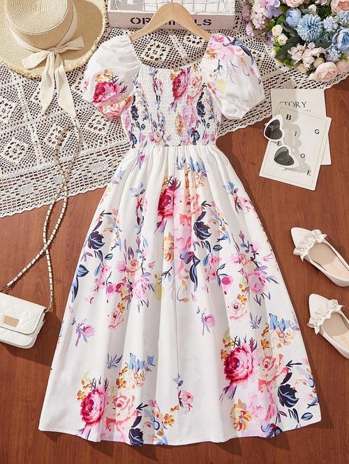girls floral printed fit & flare maxi dress - 21691076 - Very Small Image - 1