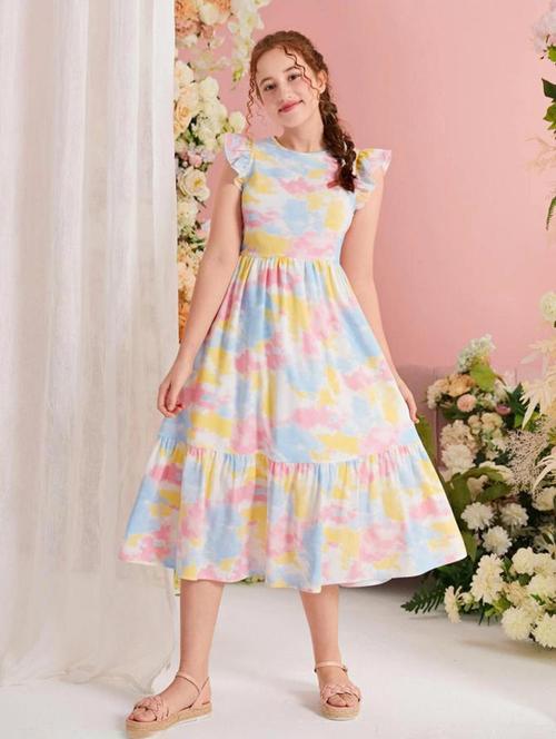 girls tie & dye printed tiered dress - 21691081 - Very Small Image - 1