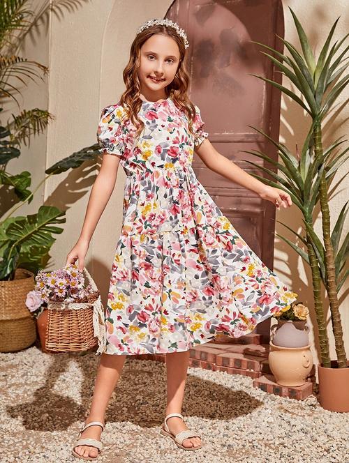 girls multi color printed tiered dress - 21691090 - Very Small Image - 1