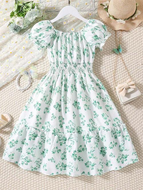girls floral printed fit & flare tiered dress - 21691133 - Very Small Image - 1