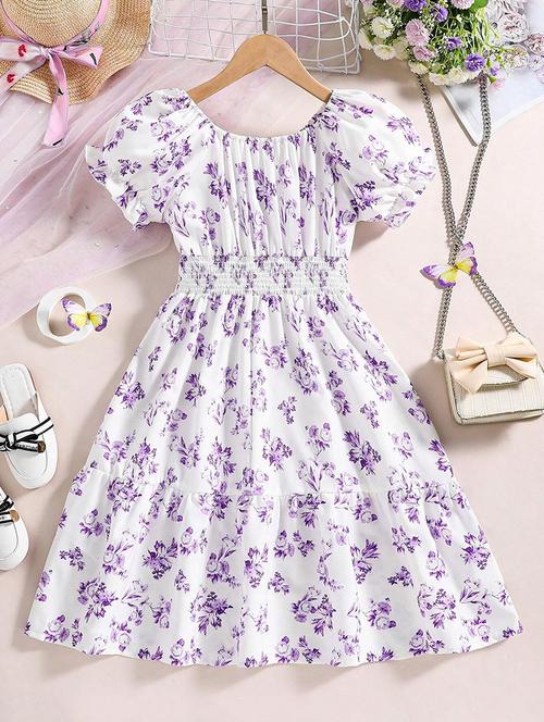girls floral printed fit & flare tiered dress - 21691135 - Very Small Image - 1