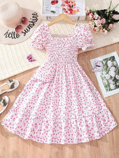 girls floral printed fit & flare tiered dress - 21691136 - Very Small Image - 1