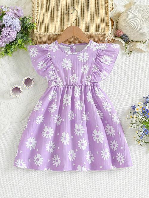 girls floral printed round neck dress - 21691151 - Very Small Image - 1