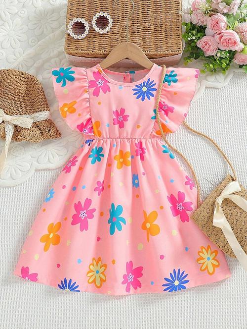 girls floral printed round neck frock - 21691153 - Very Small Image - 1