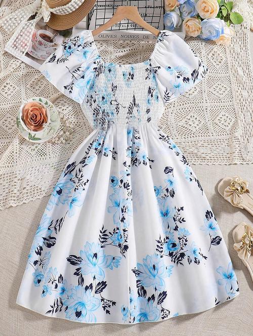girls floral printed square neck dress - 21691175 - Very Small Image - 1