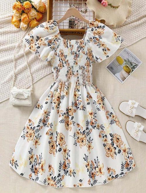 girls floral printed fit & flare dress - 21691176 - Very Small Image - 1