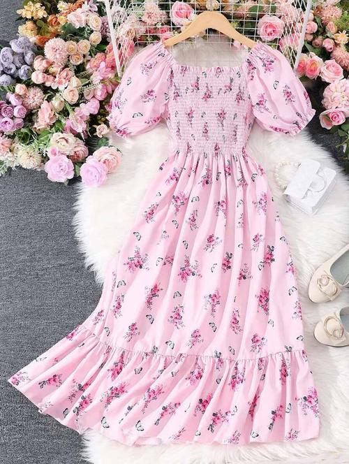 girls floral printed fit & flare tired dress - 21691186 - Very Small Image - 1