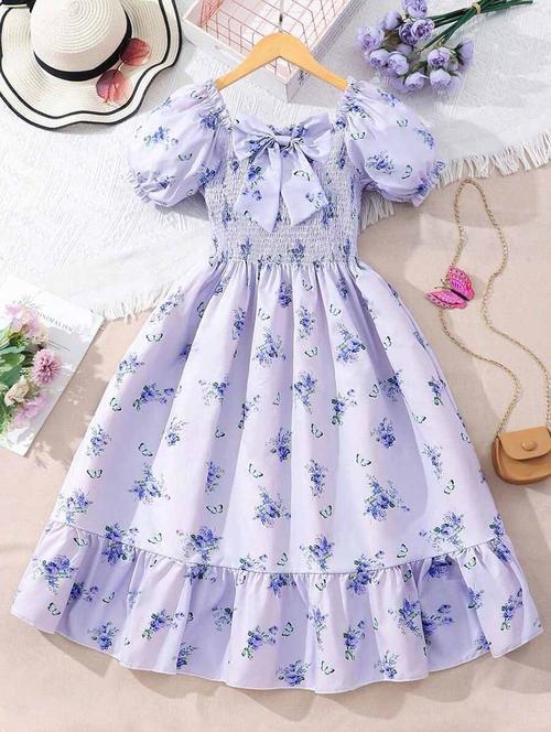 girls floral printed fit & flare tired dress - 21691188 - Very Small Image - 1