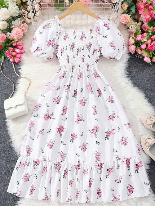 girls floral printed fit & flare tired dress - 21691190 - Very Small Image - 1