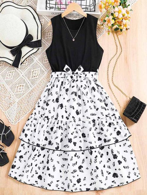 girls floral printed fit & flare tired dress - 21691191 - Very Small Image - 1