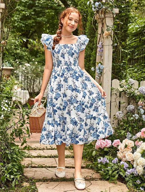girls floral printed fit & flare dress - 21691197 - Very Small Image - 1