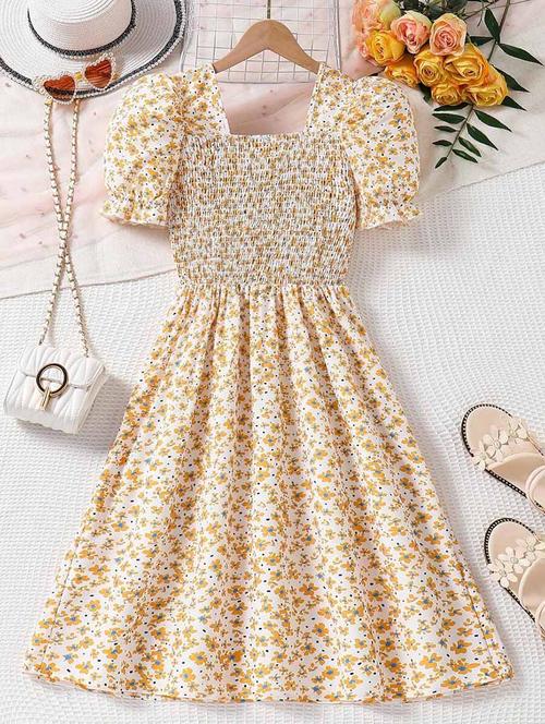 girls floral printed fit & flare dress - 21691198 - Very Small Image - 1
